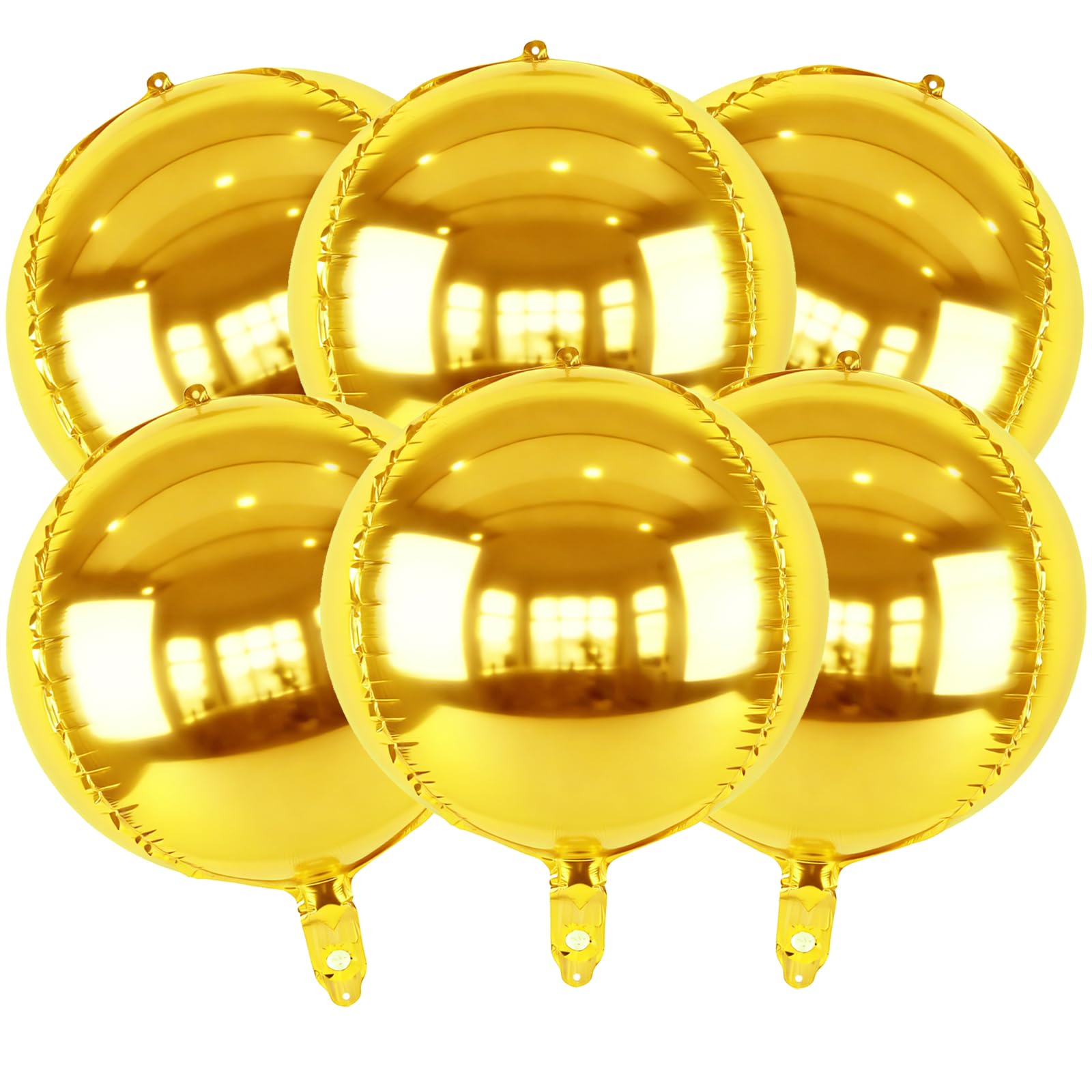 Metallic Gold Round Foil Balloons, 22" Large 4D Sphere Mylar Ball