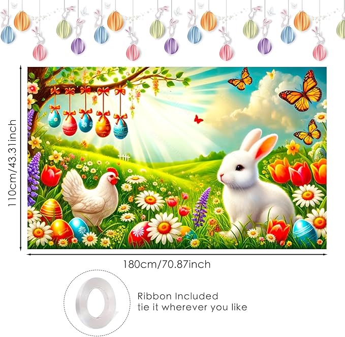 Nuxovilar Easter Banner Polyester 43x70.86 Inches Large Easter Banner