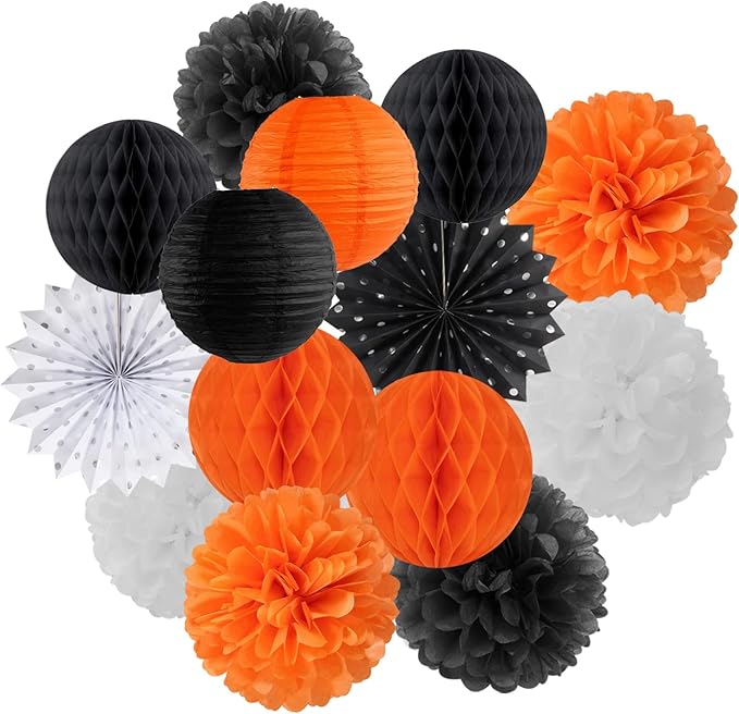 Black Orange White Halloween Party Decorations 14pc Kit Paper