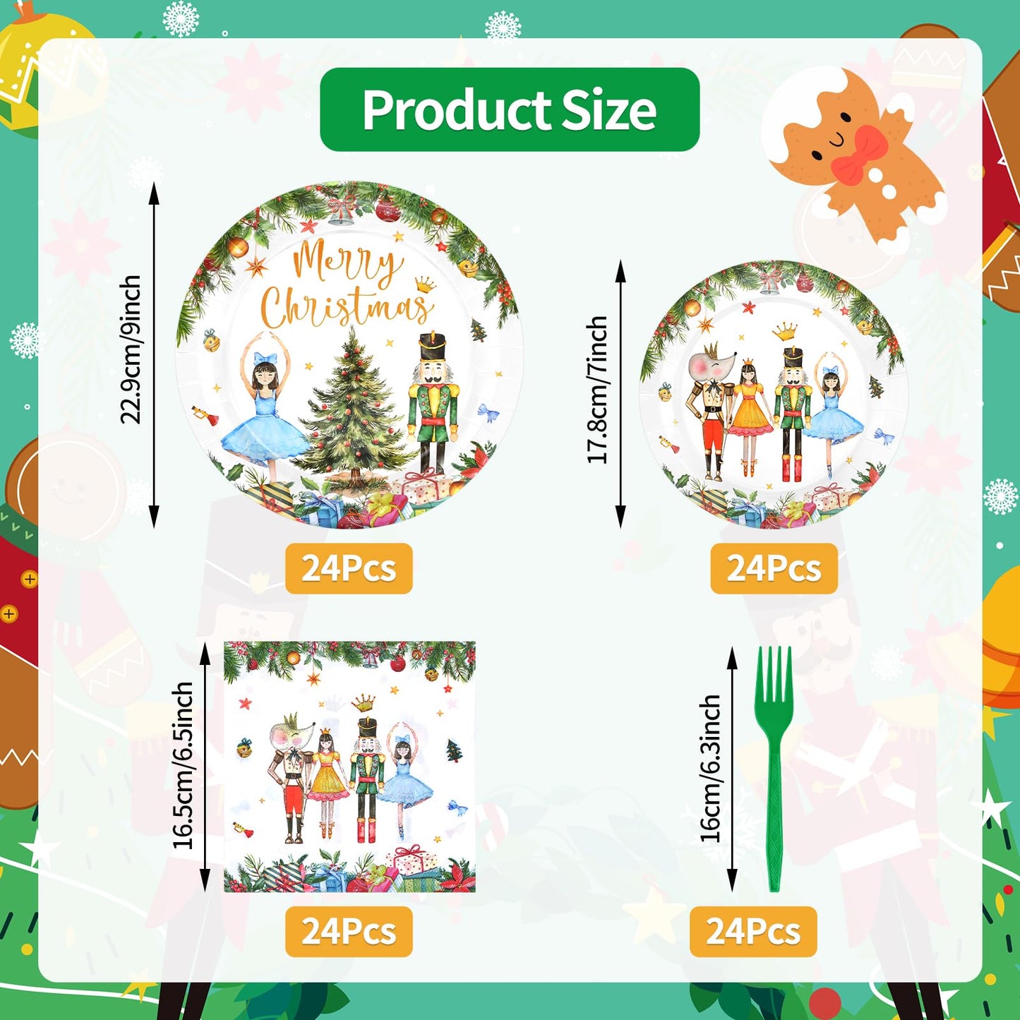 96 Pieces Christmas Ballet Party Tableware Set – Festive Disposable