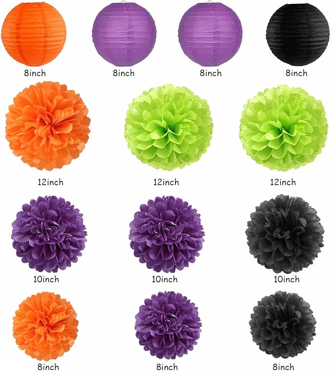 Black Purple Orange Green Halloween Party Decorations 20pcs Paper