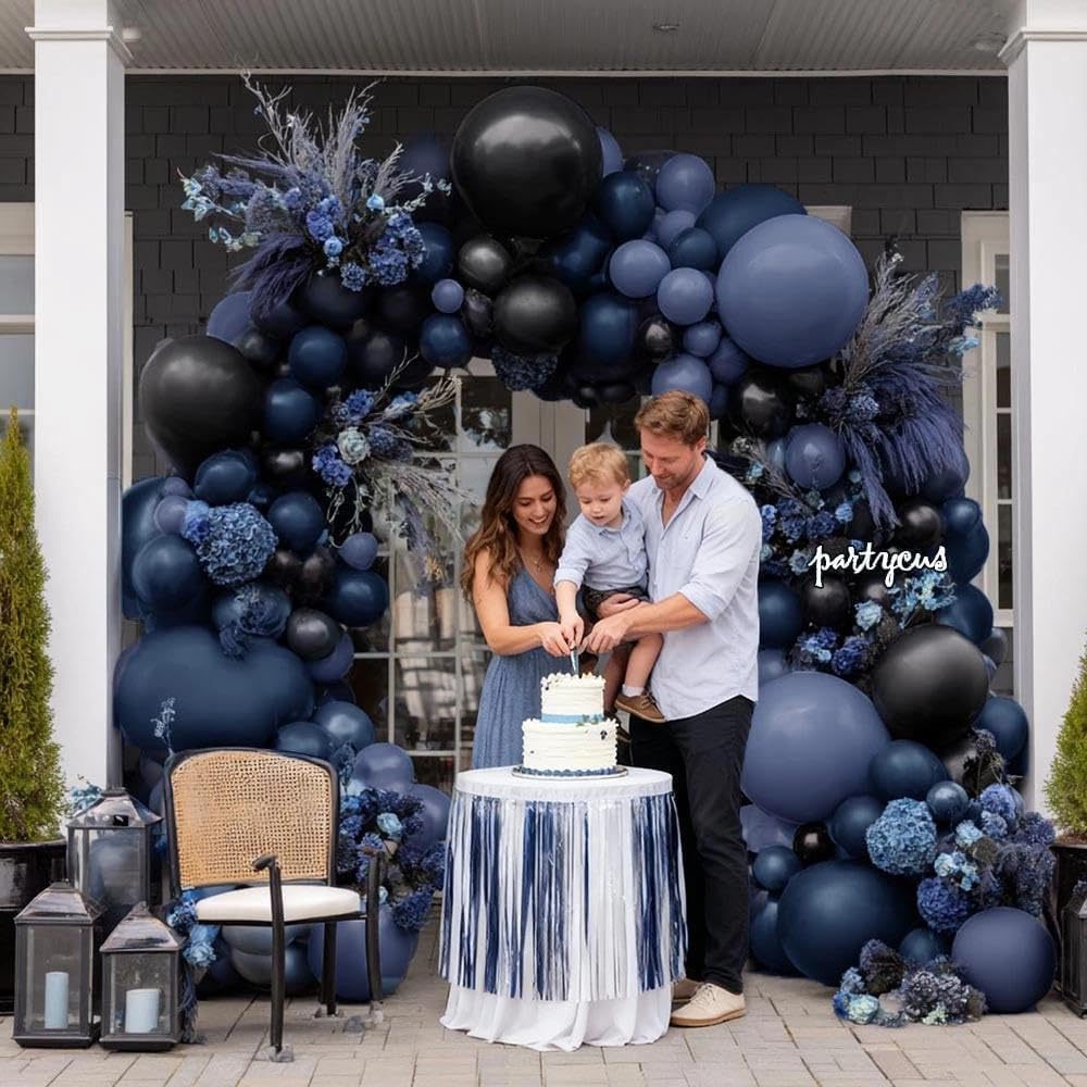 Navy Blue Black Balloon Arch Kit Double Stuffed, Dark Lavender-Blue