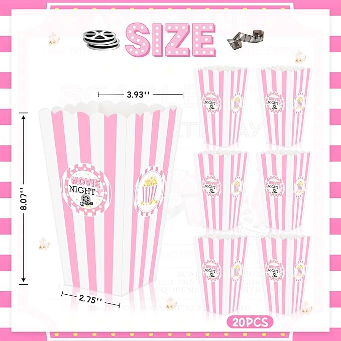 K KUMEED 20 pcs Movie Night Large Popcorn Favor Boxes 7.8 Inches