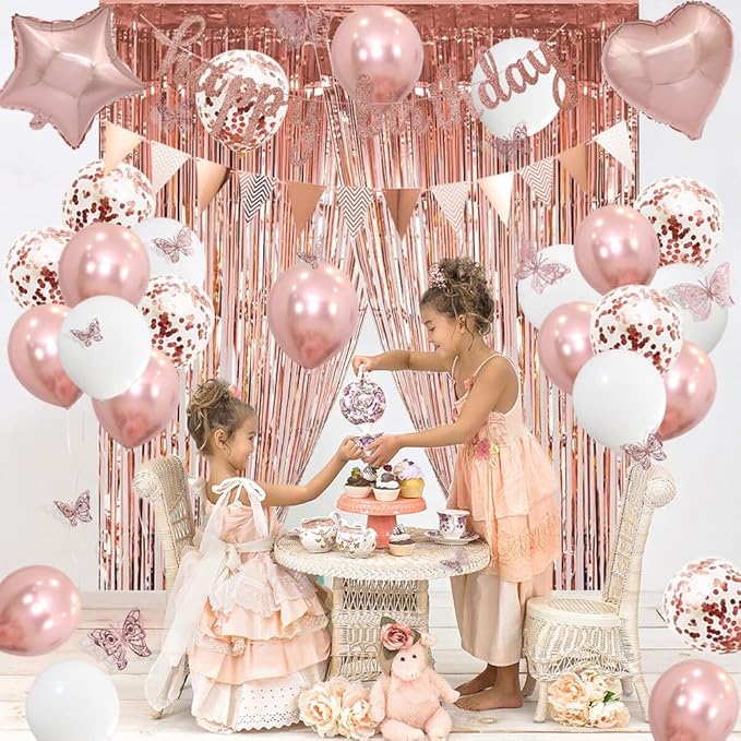 Rose Gold Birthday Decorations Rose Gold Happy Bday Banner Balloons