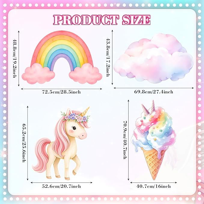 4 Pcs Large 20 x 30 Unicorn Cardboard Cutouts Rainbow Unicorn Themed