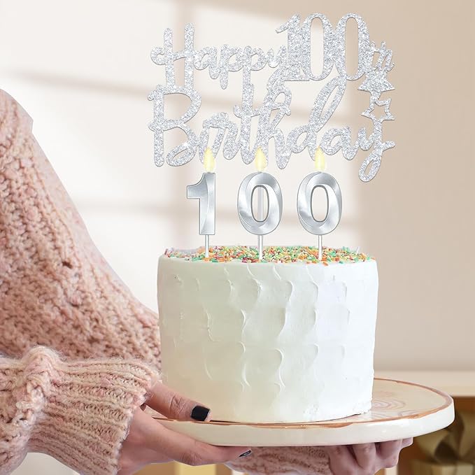 100th Birthday Decorations for Women Silver with 100th Birthday Sash