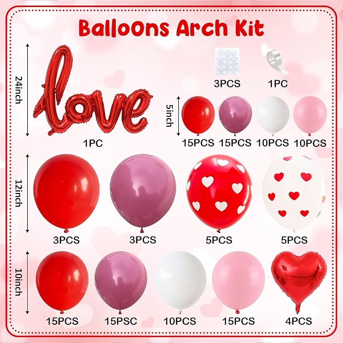 Valentines Day Balloons Arch Garland Kit 126Pcs Red Pink Valentines