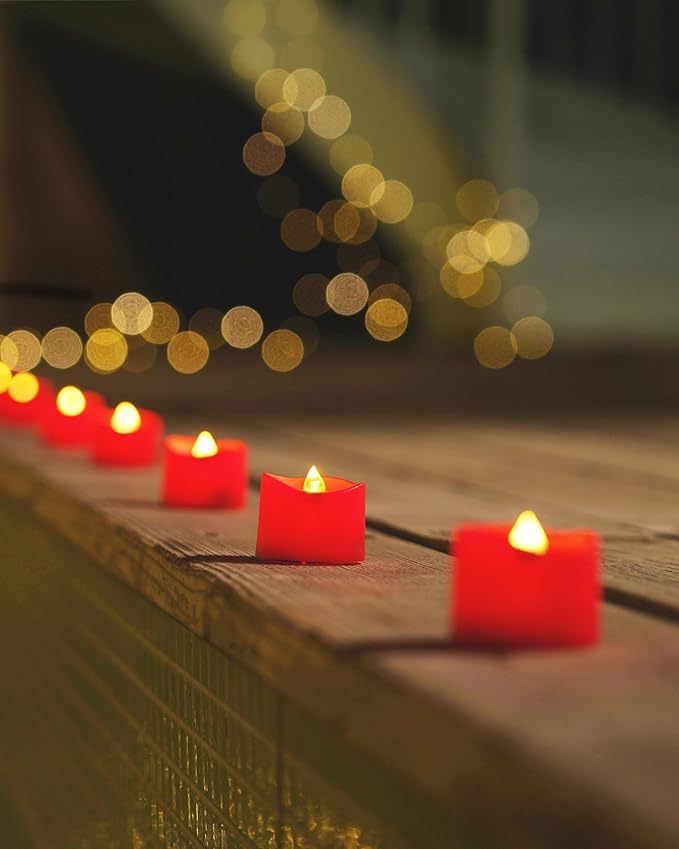 Homemory Red Tea Lights Candles Battery Operated, 200+Hour Flameless F