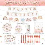145 Pcs Boho Birthday Party Supplies Include Rainbow Plates