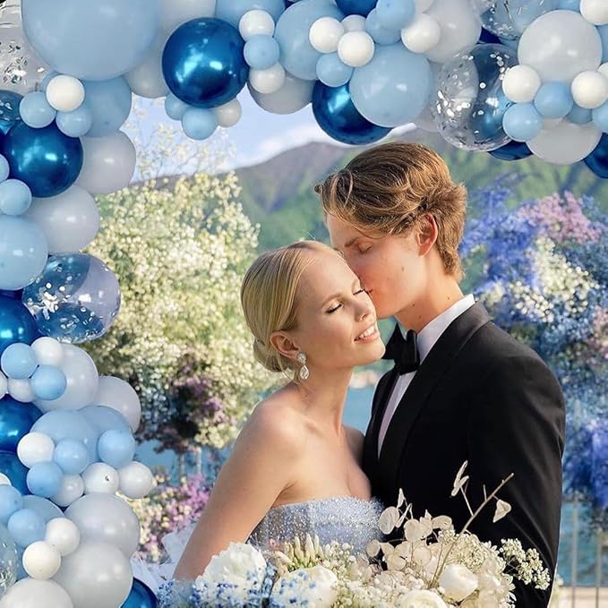 Blue White Balloons Set, 60 Pcs 12 Inch Metallic Chrome Blue Pearl