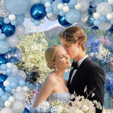 Blue White Balloons Set, 60 Pcs 12 Inch Metallic Chrome Blue Pearl