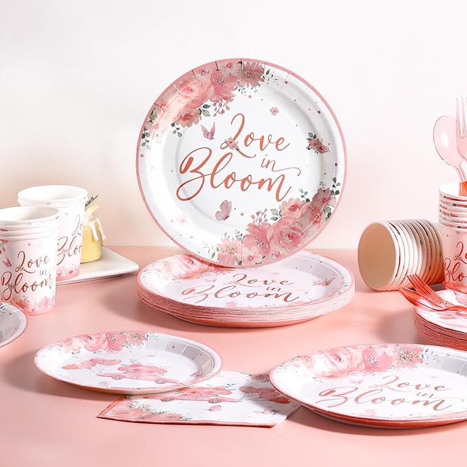 Love in Bloom Bridal Shower Decorations 168pcs Bridal Shower Plates