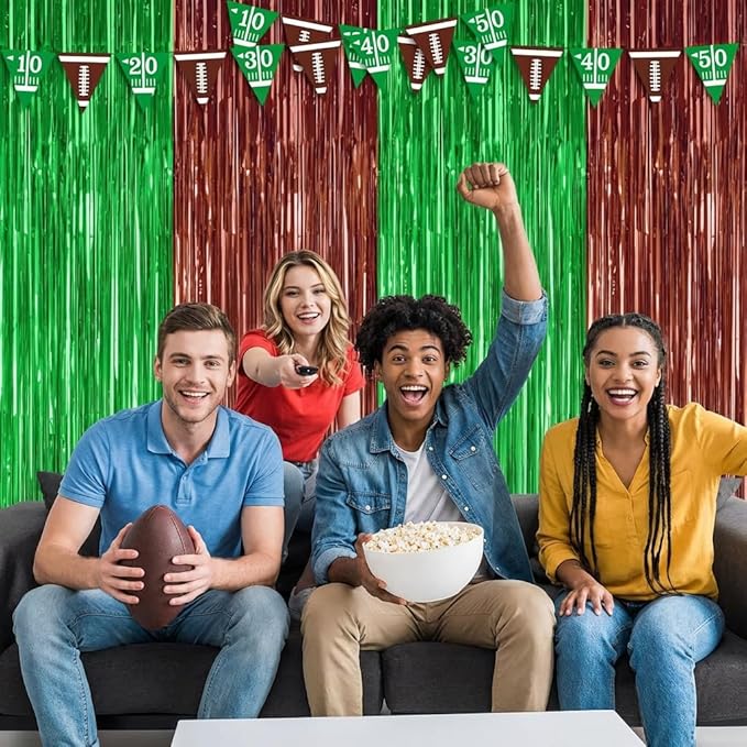 2 Pack Football Party Decorations, 3.28 FT x 6.58FT Tinsel Backdrop,