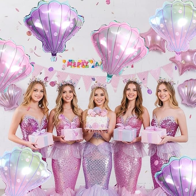 Biapian Sea Shells Balloons, Large Mermaid Shells Foil Balloon, 6 Pcs