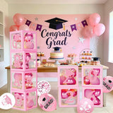 Pink Graduation Decorations Class of 2026 - Set of 4 Balloons Boxes