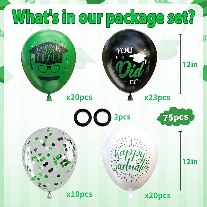 OuMuaMua 75 Pack Graduation Party Decorations Balloons Set - 12 Inch