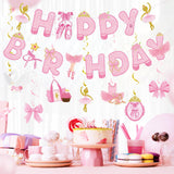 Zwiebeco Pink Gold Ballerina Happy Birthday Banner Bunting Hanging