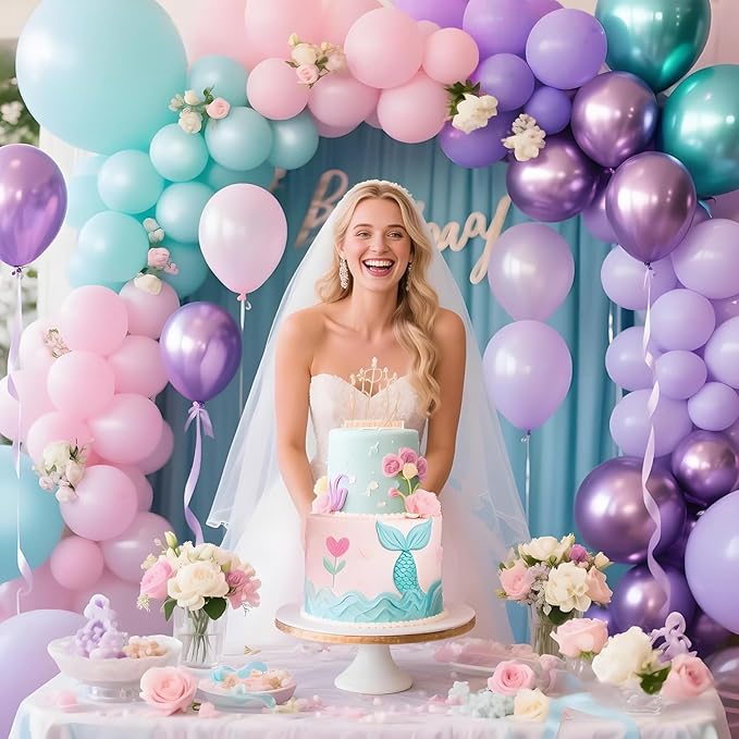 100pcs Mermaid Balloons 12 inch Purple Pink Teal Balloons Set