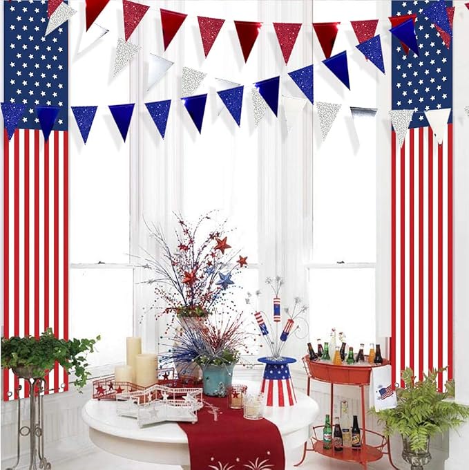30 Ft Red Silver Blue Triangle Pennant Banner Bunting Hanging Paper