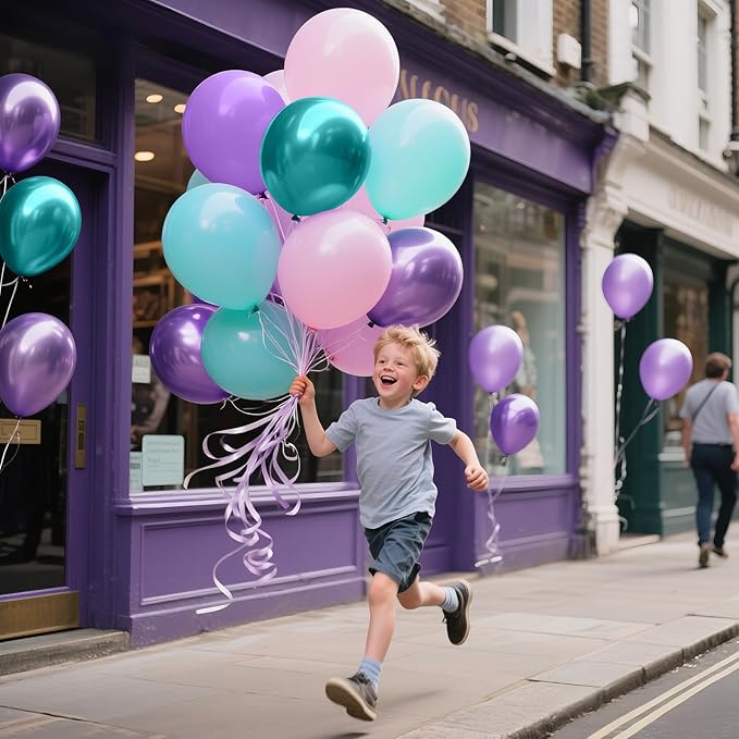 100pcs Mermaid Balloons 12 inch Purple Pink Teal Balloons Set