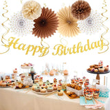 White Brown Champagne Gold Boho Birthday Party Decorations 21pcs