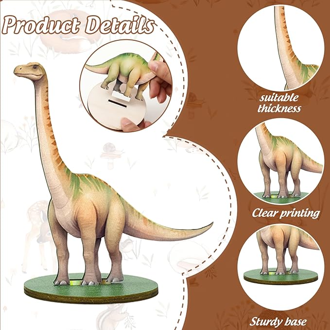 12Pcs Dinosaur Wood Table Sign Tabletop Centerpieces Funny Cartoon