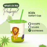 Safari Party Decorations Set of 12 Zoo Animal Cups with Lids and