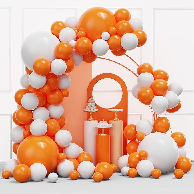 YMSZ Orange Balloons Arch Kit, 134pcs Orange and White Balloons for