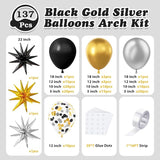 137Pcs Black Gold and Silver Balloons Garland Arch Kit with Stars - 5