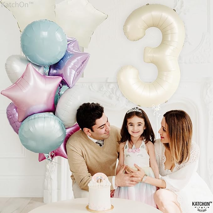 KatchOn, Cream White Number 3 Balloon Neutral - Giant, 40 Inch, Three