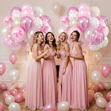 Pink Bow Balloons, 60PCS Double Stuffed Pearl White Light Pink