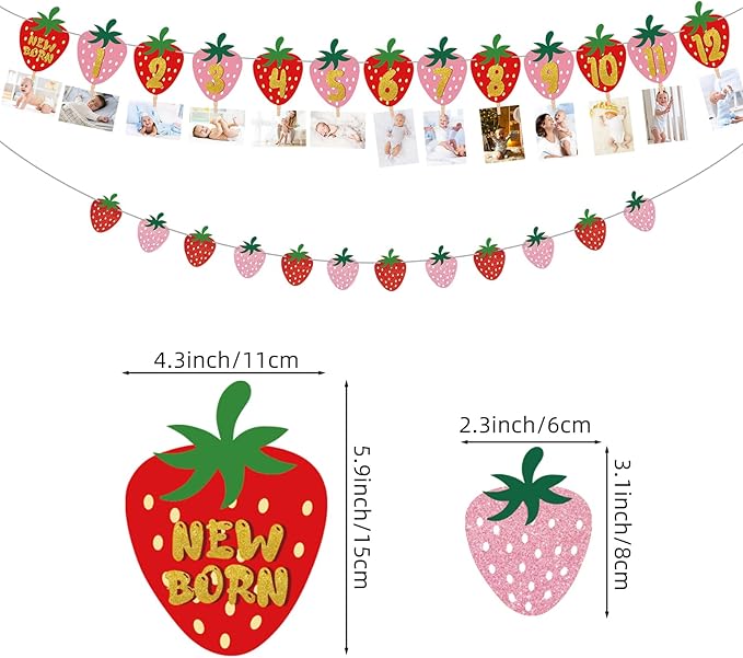 Strawberry First Birthday Party Decoration Berry 1st Monthly Photo