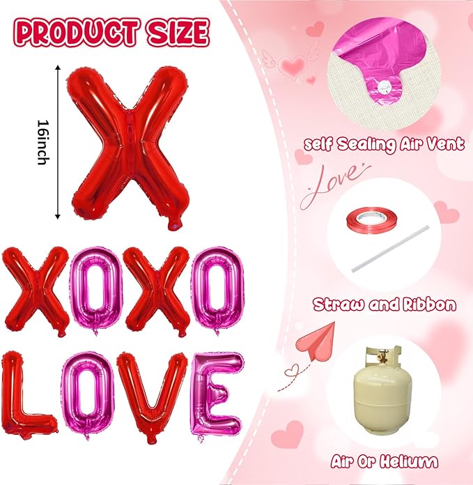 Red Pink XOXO Balloons and Love Balloon 16 Inch Valentines Day Hot