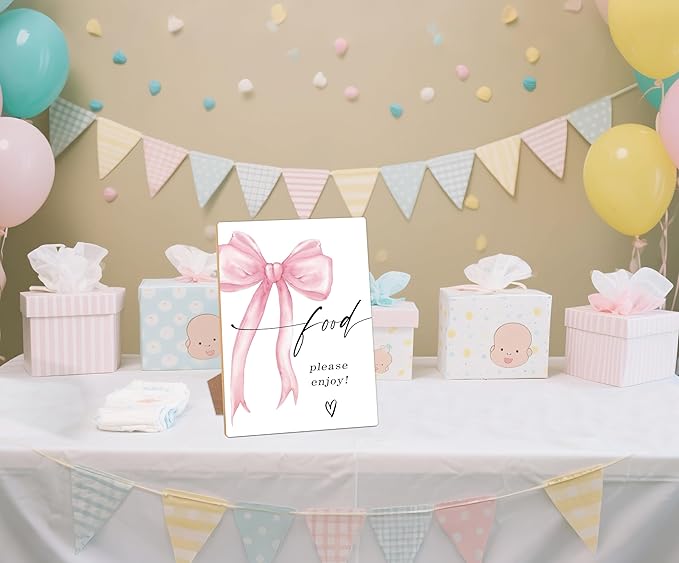 Pink Bow Theme Wooden Wedding Signs Food Please Enjoy Sign Bridal
