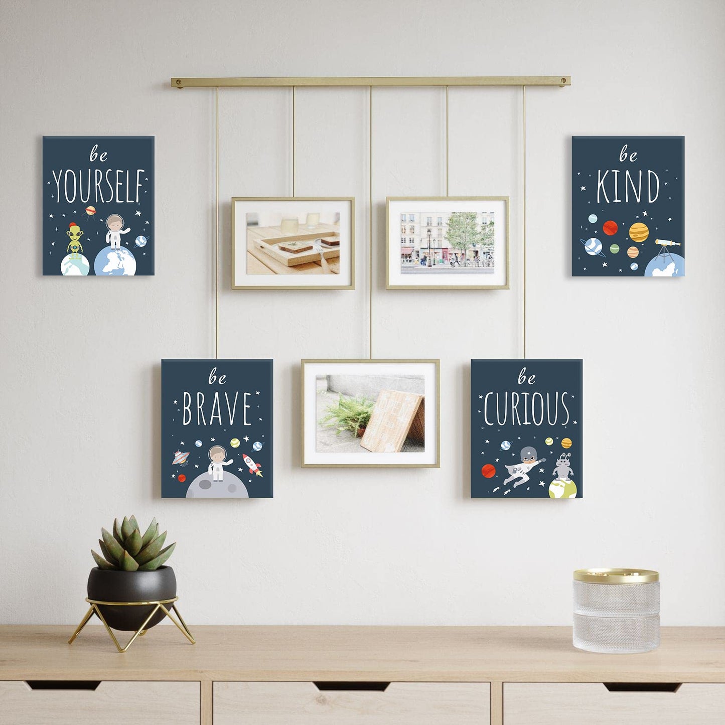 CHDITB Frame Outer Space Art Print, Boys Planet Theme Canvas Posters,