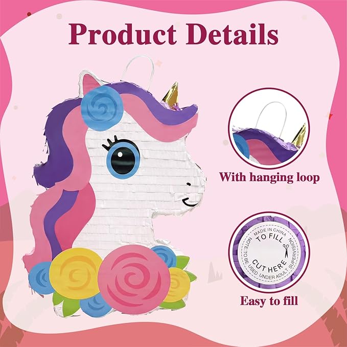 133 Pcs Unicorn Piñata Set for Kids Large Cute Piñatas Bundle with