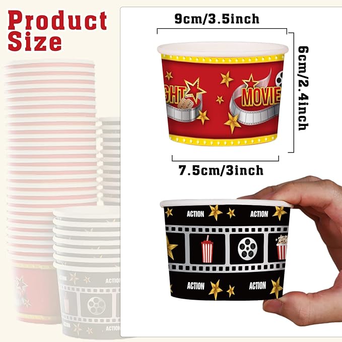 50Pcs Movie Night Party Supplies 9oz Movie Night Snack Ice Cream