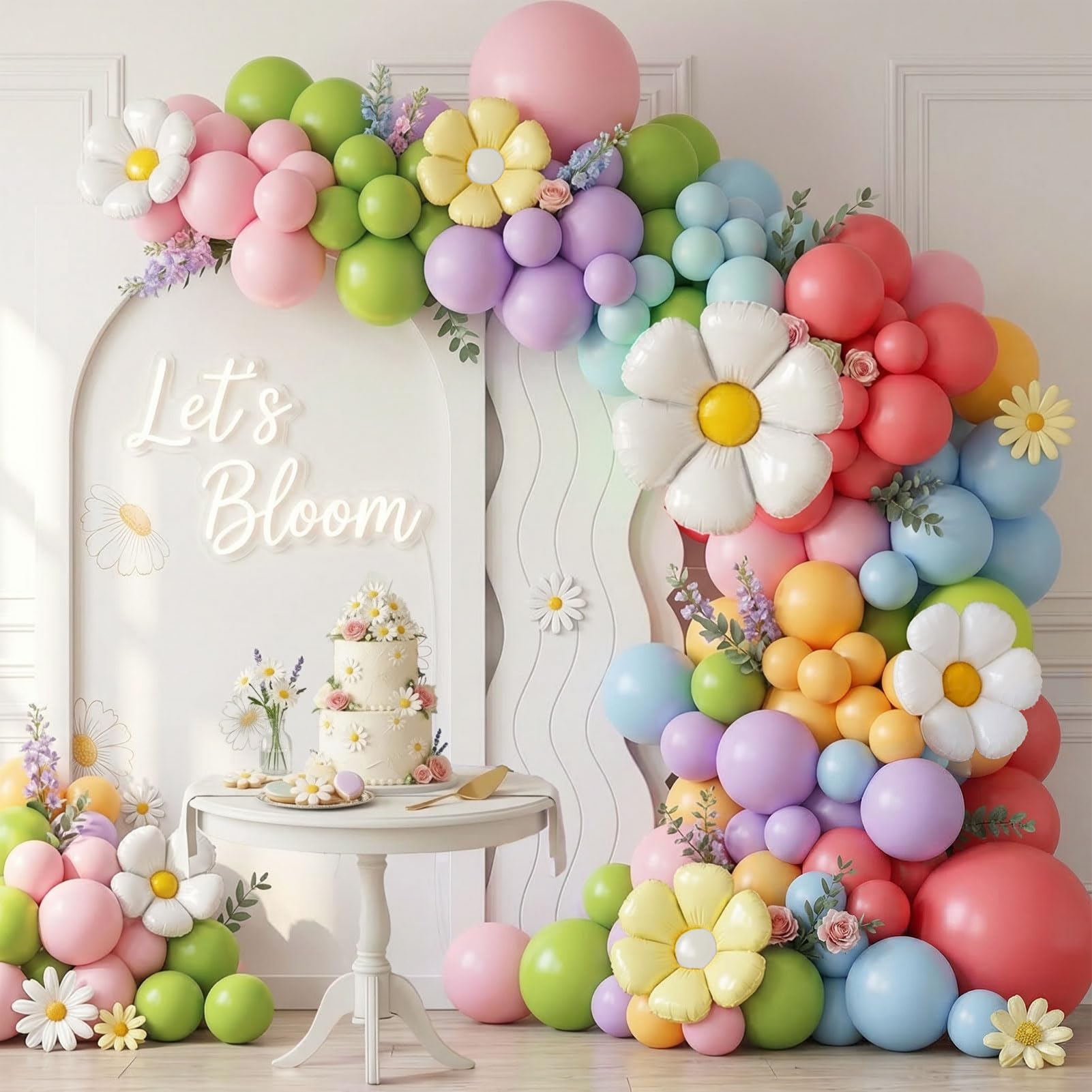 Pastel Daisy balloon arch kit Pastel pink yellow green blue red Purple