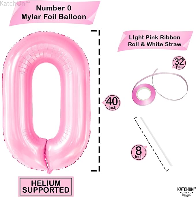 KatchOn, Huge 40 Inch Light Pink 0 Balloon - Pink Balloons | Zero