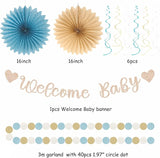 Light Dusty Blue Boho Baby Shower Party Decorations 21pcs Beige