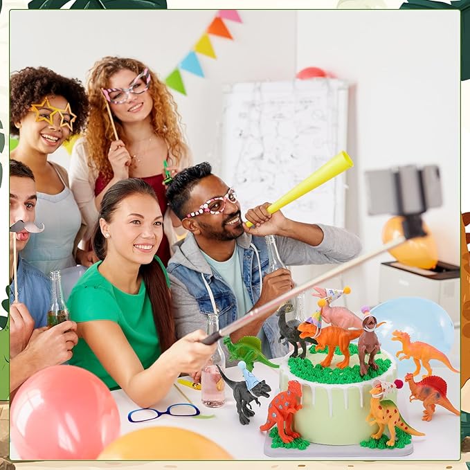 27 Pcs Dinosaur Birthday Cake Topper Mini Birthday Hat Animal Figure