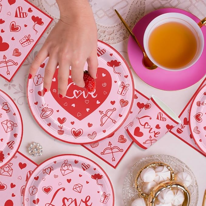 140Pcs Red Valentine's Day Party Decorations Envelope Heart Plates