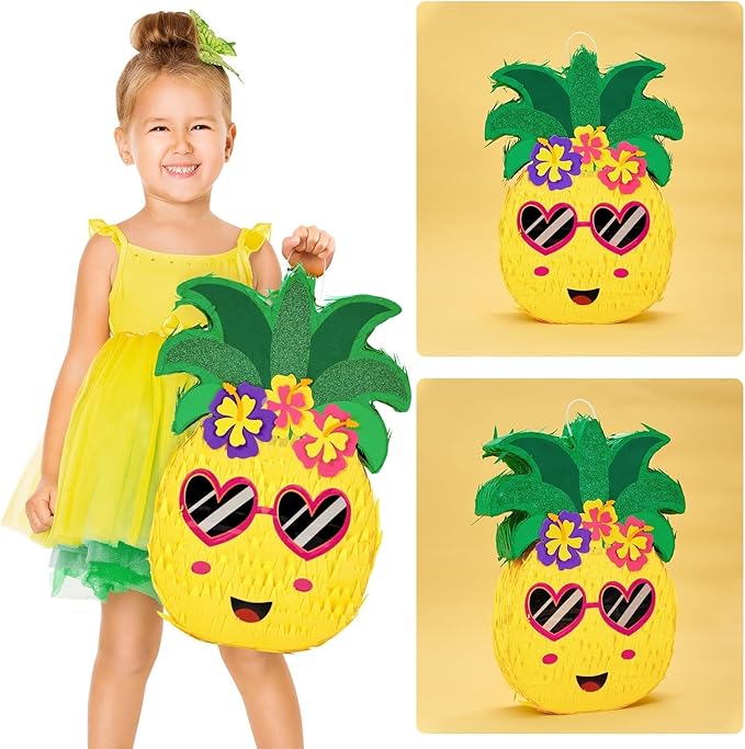 Pineapple Piñata Luau Party Piñata Game with Blindfold and Bat for