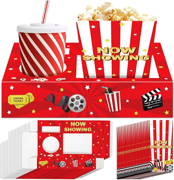Movie Night Snack Trays 48pcs Include 24 Movies Themed Snack Trays