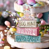 4 Pcs Easter Bunny Table Decor Wooden Pastel Bunny 3 tier Wooden