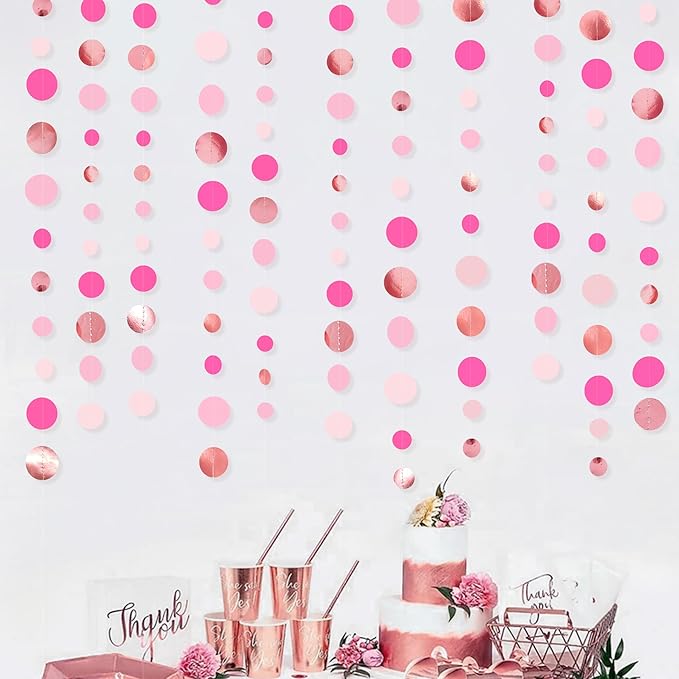 Hot Pink Rose Gold Party Decorations Circle Dots Garland Hanging