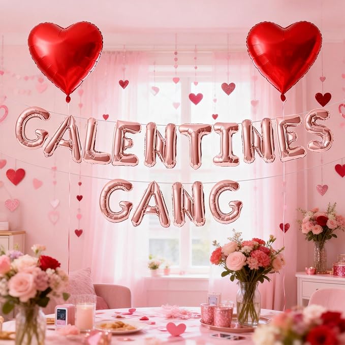 Galentines Day Balloons Banner 16 Inch Rose Gold Galentines Gang