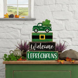 4 Pcs St Patricks Day Table Decor Leprechaun Wooden Stacked Blocks
