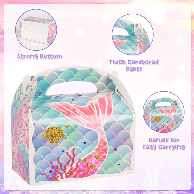 36 Pack Cute Mermaid Party Favor Treat Boxes Small Ocean Gable Boxes