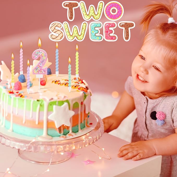 MTLEE Birthday Candle Macaron Glitter 3D Number Candle with 12 Pcs